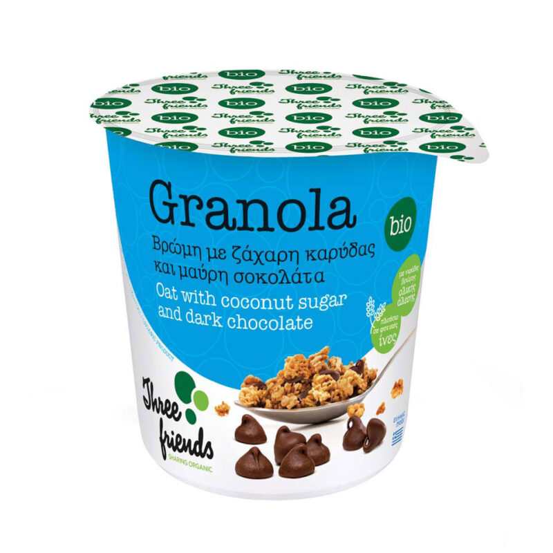 THREE FRIENDS GRANOLA CUP ΖΑΧΑΡΗ ΚΑΡΥΔΑΣ-ΜΑΥΡΗ ΣΟΚ 65GR