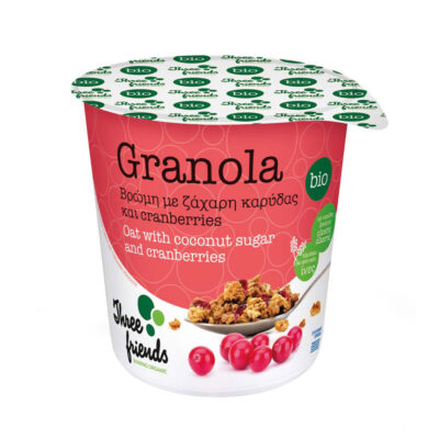 THREE FRIENDS GRANOLA CUP ΖΑΧΑΡΗ ΚΑΡΥΔΑΣ-CRANBERRIES 65GR